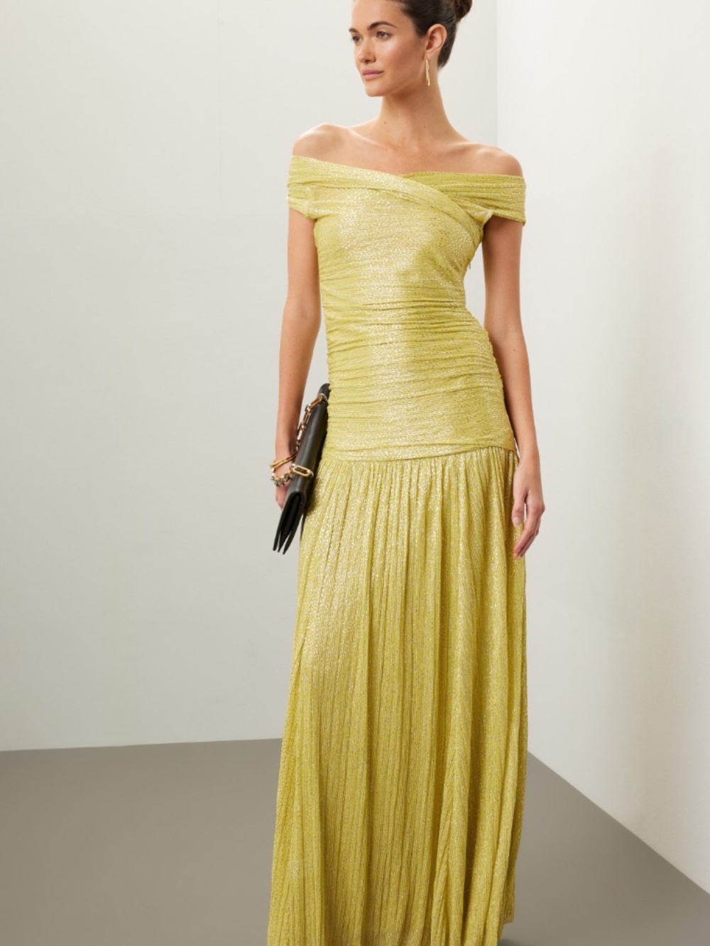 Sabina Musayev Nolan Gown Maxi Dress Metallic Lime Yellow - Medium